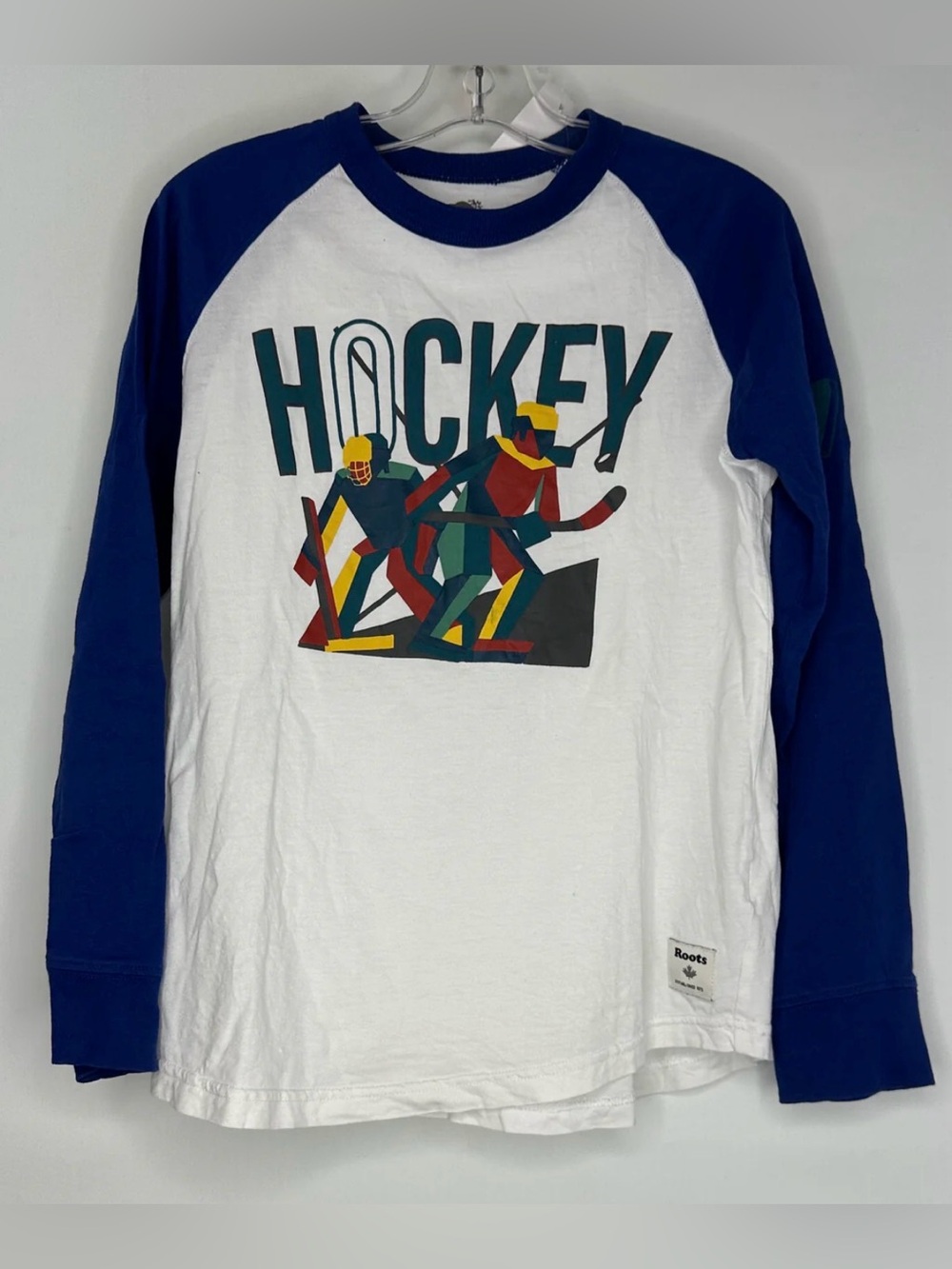 Roots White & Blue Long-Sleeve Hockey Graphic Raglan Tee